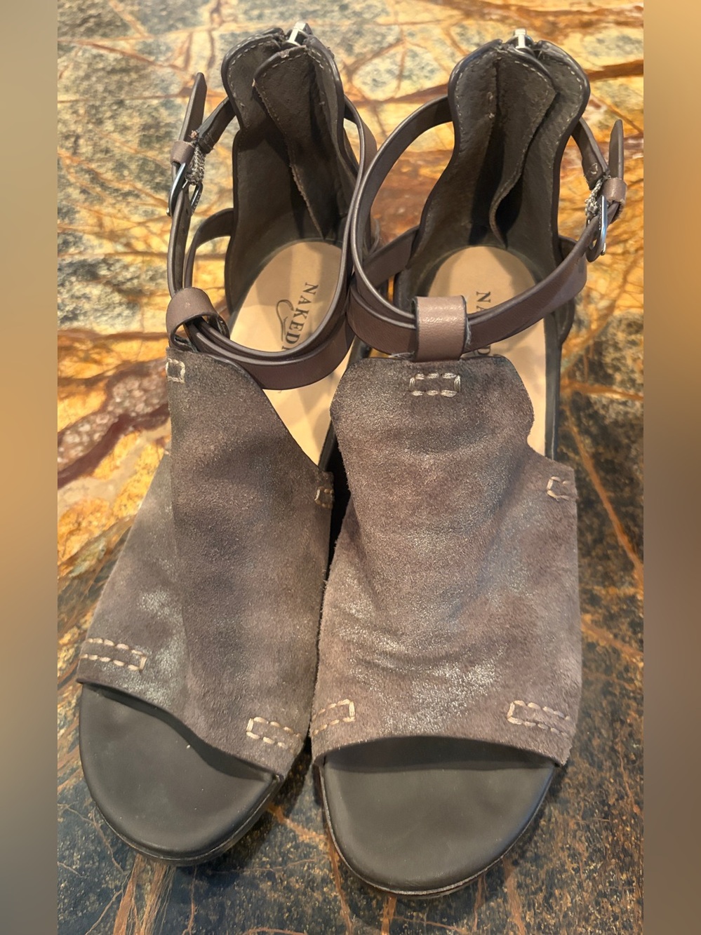 Naked Feet Brown Suede Open-Toe Slingback Sandals